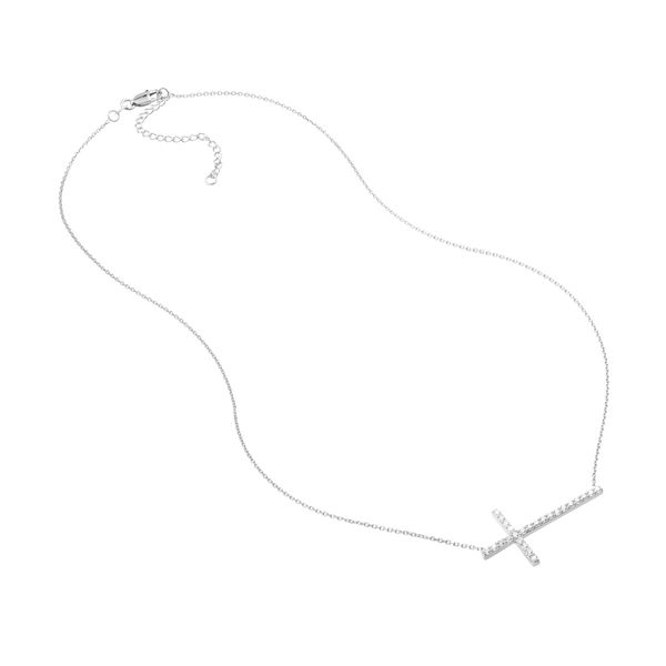 Plated Sterling Silver CZ Cross Necklace