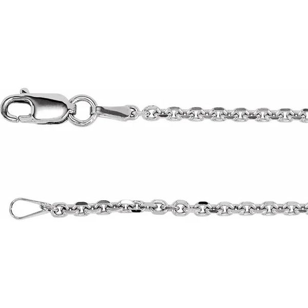 Rhodium Plated Sterling Silver Diamond Cut Cable Chain