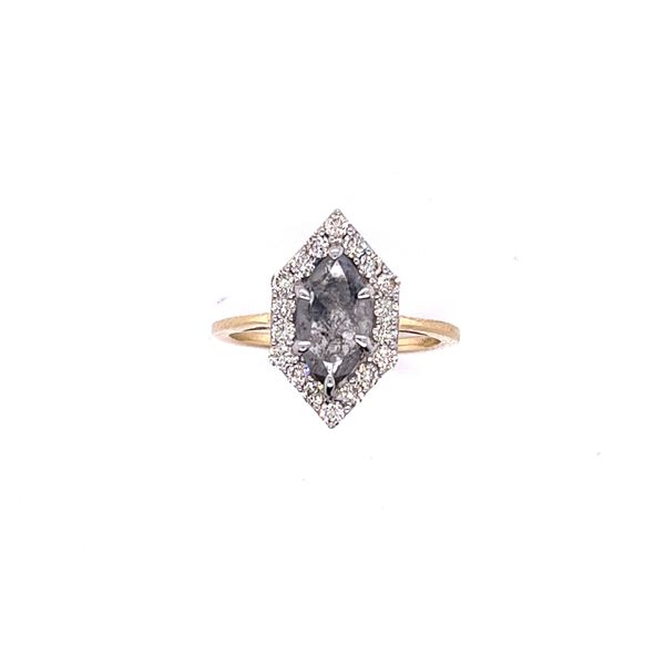 14K Yellow Gold 1.03ct Marquise Cut Salt & Pepper Daimond Hexagon Halo 1.51ctw Ring  Image 2 Morris Jewelry Bowling Green, KY