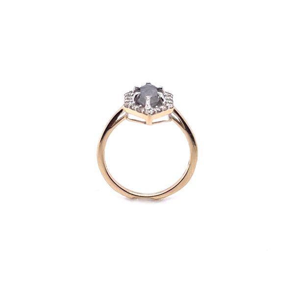 14K Yellow Gold 1.03ct Marquise Cut Salt & Pepper Daimond Hexagon Halo 1.51ctw Ring  Image 3 Morris Jewelry Bowling Green, KY