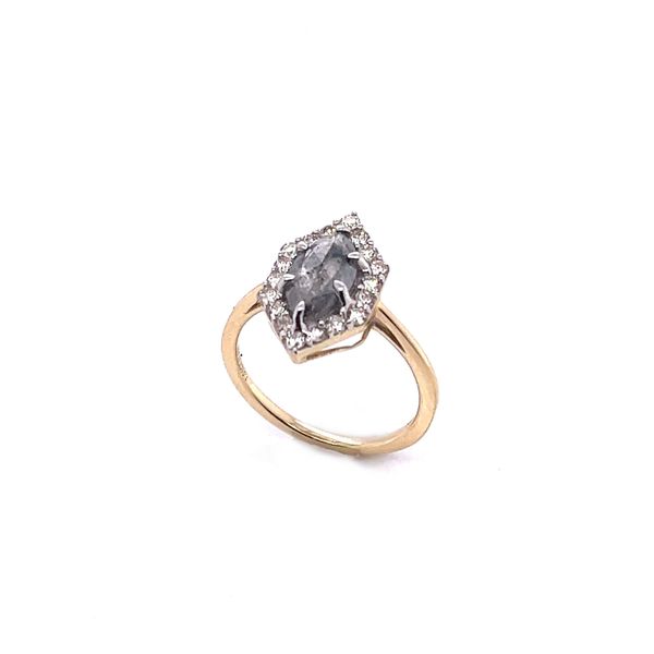 14K Yellow Gold 1.03ct Marquise Cut Salt & Pepper Daimond Hexagon Halo 1.51ctw Ring  Morris Jewelry Bowling Green, KY