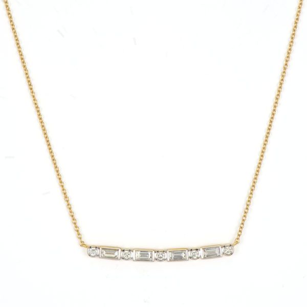 Lisse Baguette Bar Necklace with Alternating Diamond Stones Mystique Jewelers Alexandria, VA