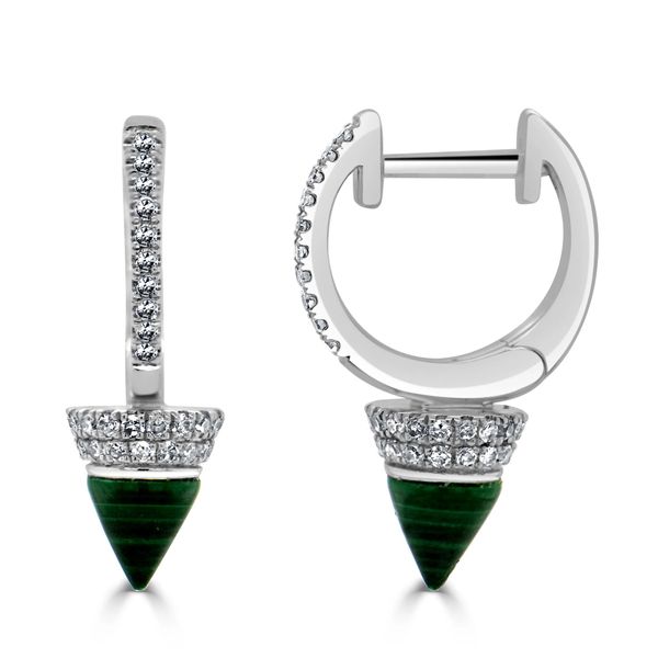 14k Gold Malachite & Diamond Spike Drop Huggie Earrings Mystique Jewelers Alexandria, VA