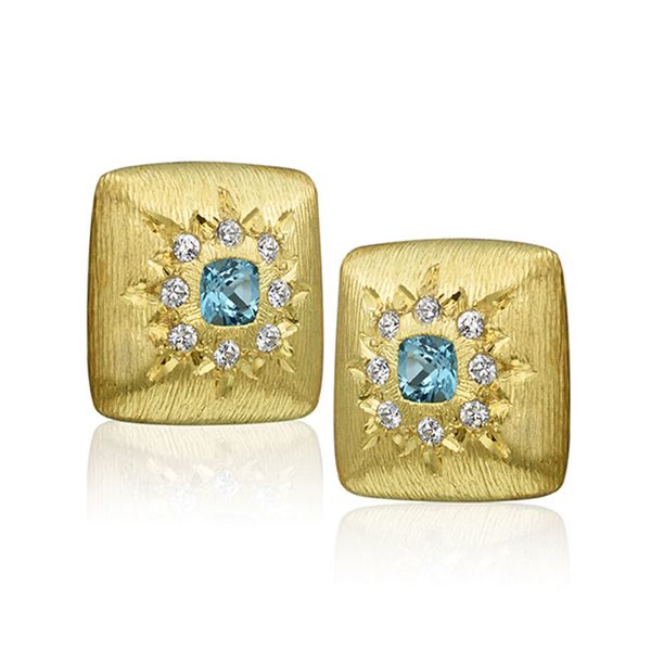 Blue Topaz and Diamond Florentine Finish Gold Earring Mystique Jewelers Alexandria, VA