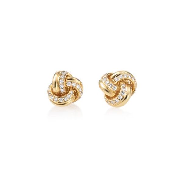 18K Yellow Gold and Diamond Knot Earrings Mystique Jewelers Alexandria, VA