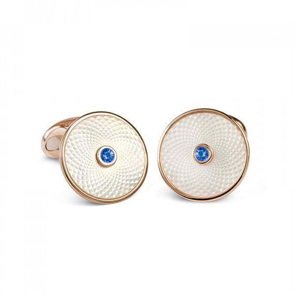 Sterling Silver White Mother-of-Pearl Cufflinks with a Blue Sapphire Gemstone Mystique Jewelers Alexandria, VA