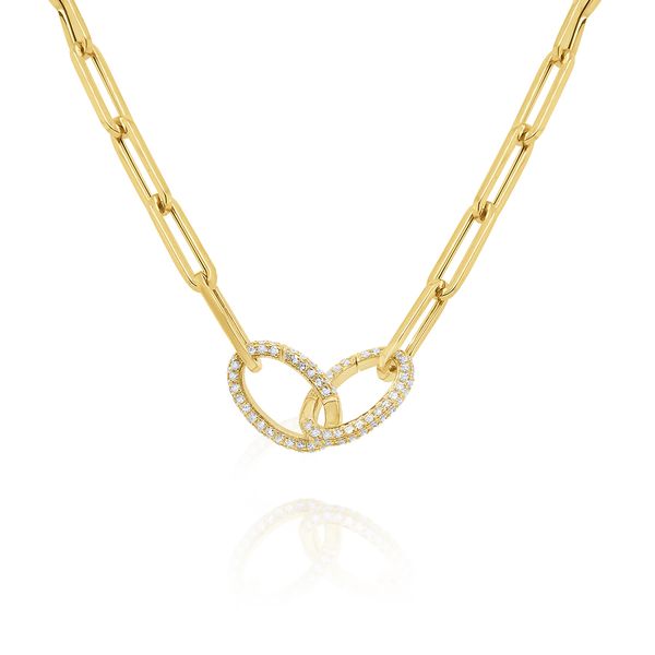 Gold and Diamond Double Link Necklace on Paperclip Chain Mystique Jewelers Alexandria, VA