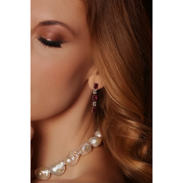 Diamond and Ruby Baguette Drop Earrings Mystique Jewelers Alexandria, VA