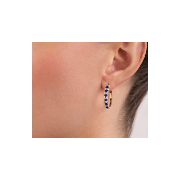 Guinevere Sapphire and Diamond Hoop Earrings Image 2 Mystique Jewelers Alexandria, VA