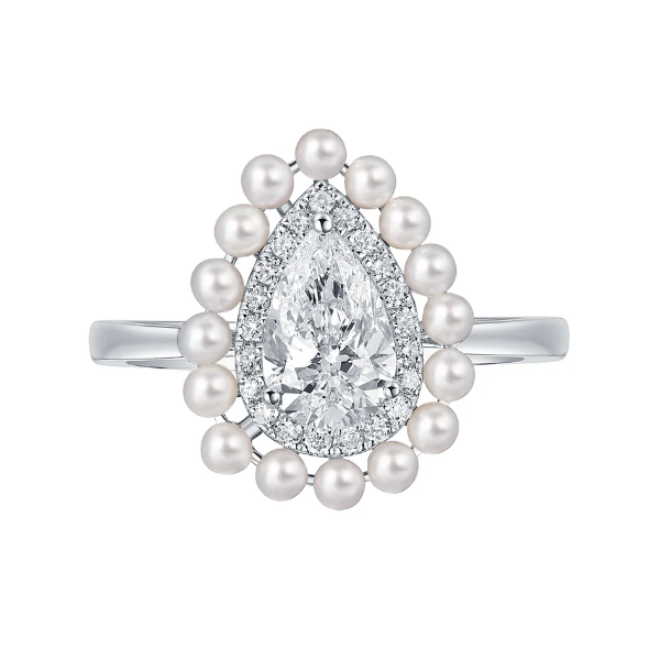 Lab Grown diamond 3.25ctw pear with pearl halo Bridal ring Mystique Jewelers Alexandria, VA