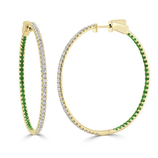 14K Gold Half Diamond & Half Emerald Hoop Earrings Mystique Jewelers Alexandria, VA