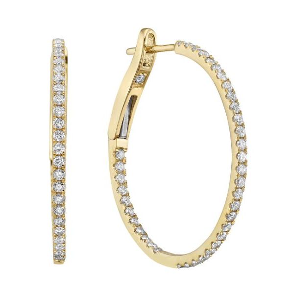 14K YELLOW GOLD INSIDE AND OUT DIAMOND HOOP EARRINGS Mystique Jewelers Alexandria, VA