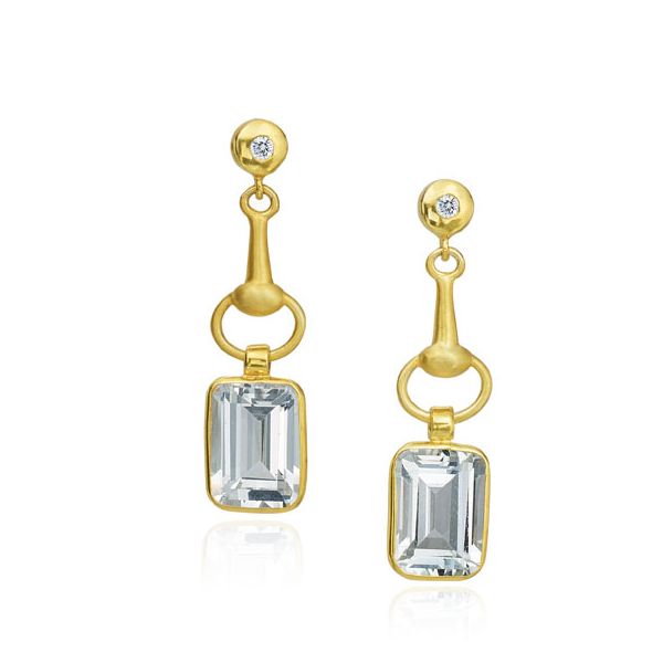 Gold Horse-Bit White Topaz and Diamond Earrings Mystique Jewelers Alexandria, VA