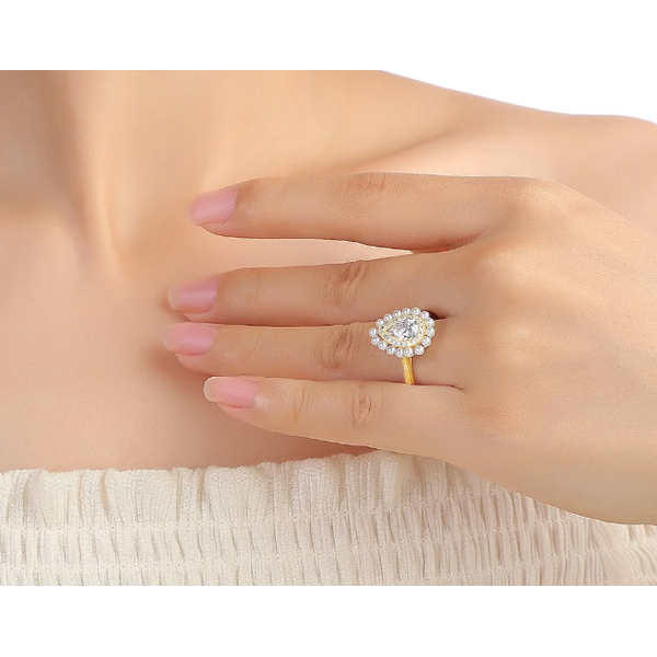 Lab Grown diamond 3.25ctw pear with pearl halo Bridal ring Image 3 Mystique Jewelers Alexandria, VA