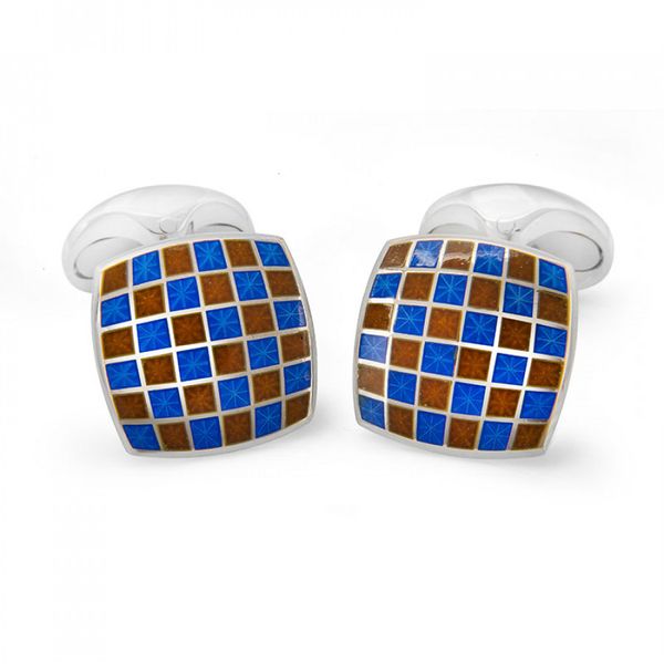  Sterling Silver Enamel Checkerboard Cufflinks in Red and Blue Mystique Jewelers Alexandria, VA