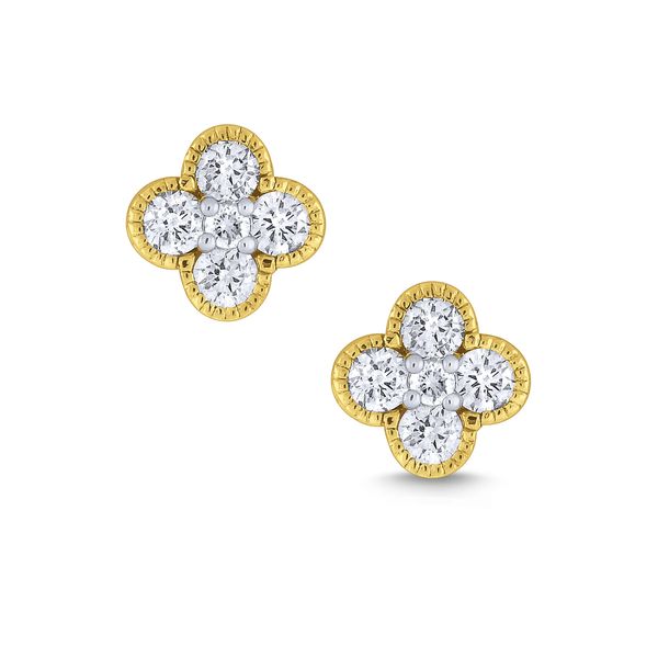 14k Gold and Diamond Clover Earrings, Large Image 2 Mystique Jewelers Alexandria, VA