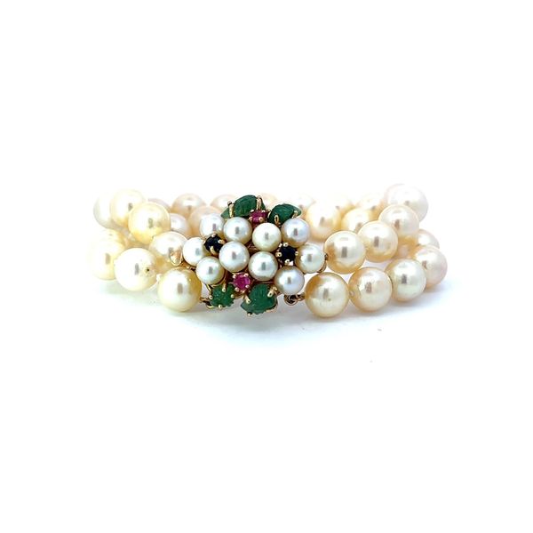 Pearl Double Stand Bracelet with Gemstone Flower Clasp Mystique Jewelers Alexandria, VA