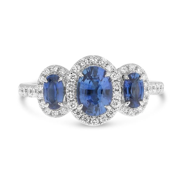 4.14ct Emerald Cut Parti Sapphire and Cadillac White Sapphire Three St –  Anueva Jewelry