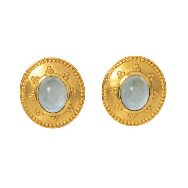 14kt yg Aqua Cab  Beaded Clip Earrings Mystique Jewelers Alexandria, VA