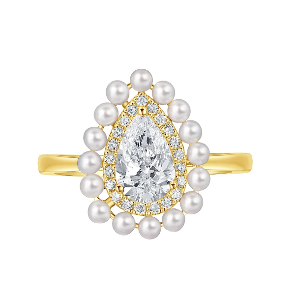 Lab Grown diamond 3.25ctw pear with pearl halo Bridal ring Image 2 Mystique Jewelers Alexandria, VA