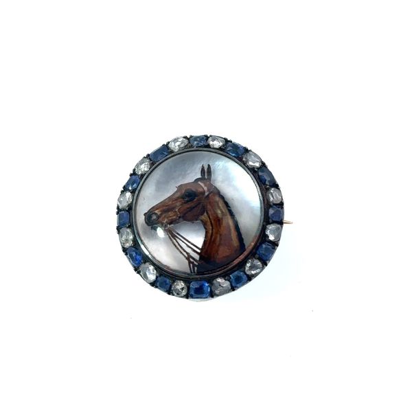 Victorian Horse Essex Crystal with Rose Cut Diamonds and Sapphires  Mystique Jewelers Alexandria, VA