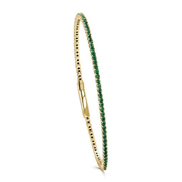 14K Gold & Green Emerald Flexible Eternity Bangle Image 2 Mystique Jewelers Alexandria, VA