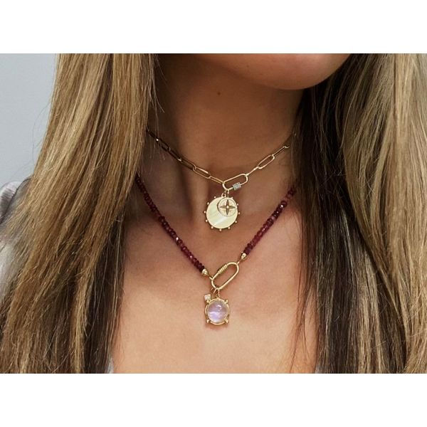 Pink Tourmaline Bead necklace with circle clasp Mystique Jewelers Alexandria, VA