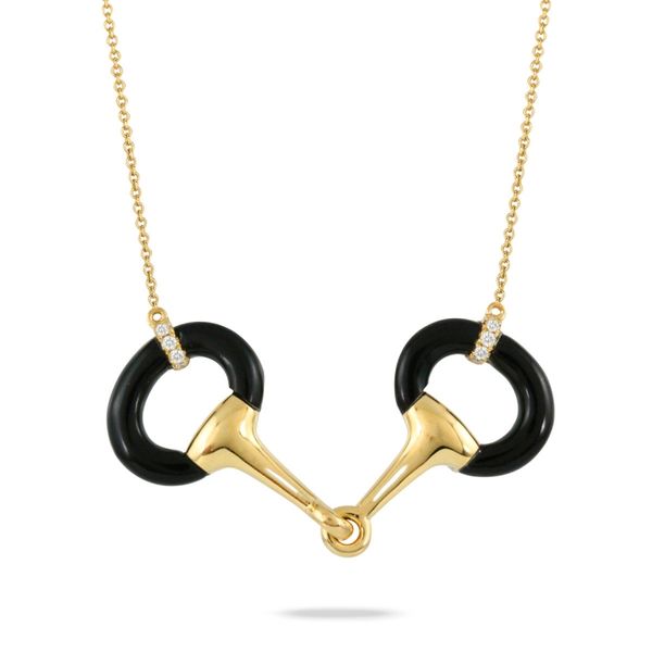 Gold Horse Bit Necklace with Diamonds and Onyx Mystique Jewelers Alexandria, VA