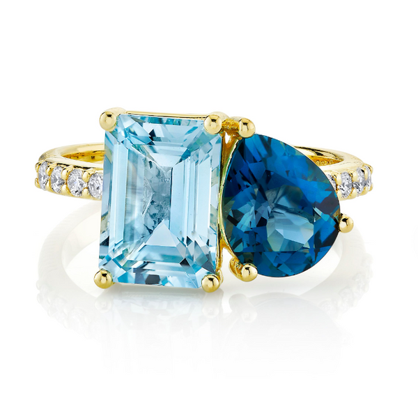 Blue Topaz and Diamond Toi et Moi Ring   Mystique Jewelers Alexandria, VA