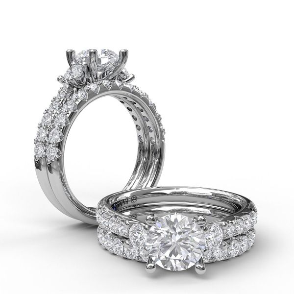 White Gold Three Stone With Pave Engagement Ring
