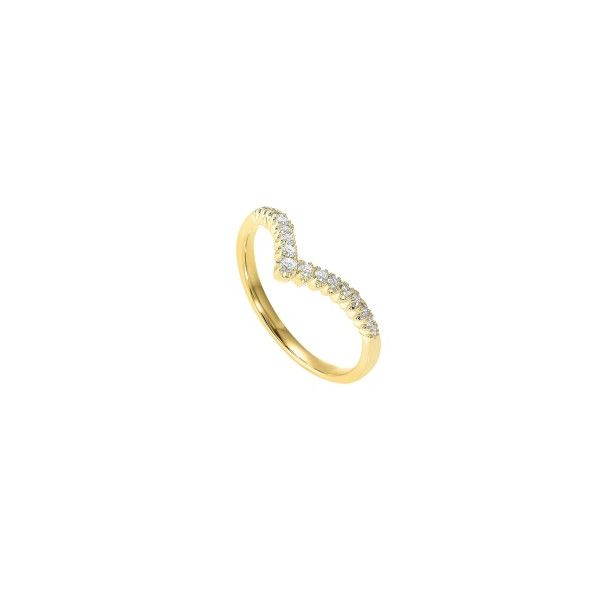 This ultra-chic slim diamond gold band features 17 round brilliant cut diamonds totaling 0.20 carats prong set on the top of 