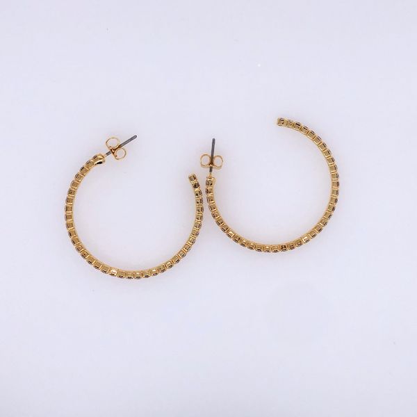 30 mm White Rhodium Plated Yellow Hoop Earrings w Crystals