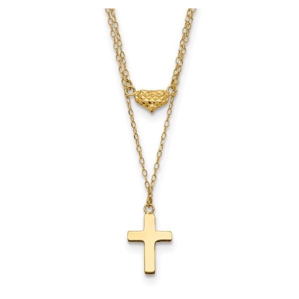 14 kt Yellow Gold Cross and Heart Necklace 
