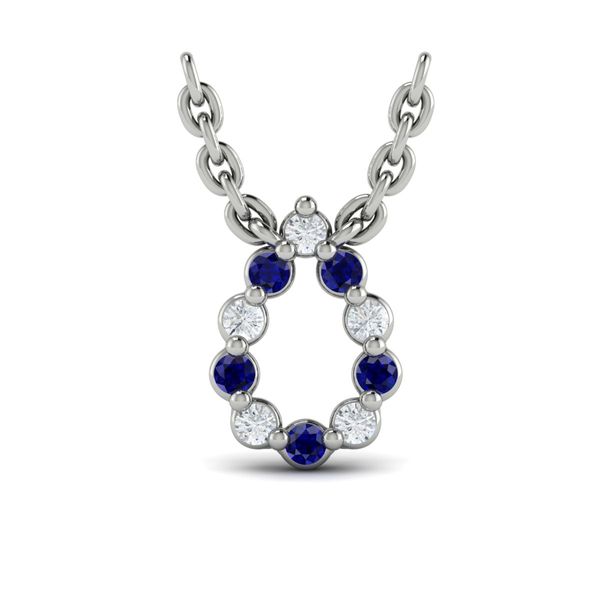 This is on her wishlist!! This 14 kt white gold pear-shaped pendant is accented with 5 round sapphires and 5 round diamonds. 