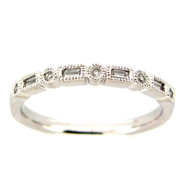 14 kt White Gold Baguette and Round Diamond Stackable Ring 