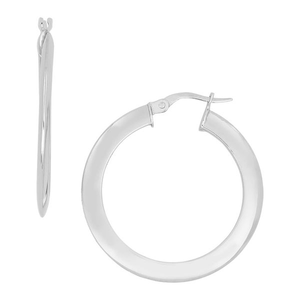 14k white gold flat circle hoop 25mm (small) earrings. For further details on this product, inquire on this website or text 6