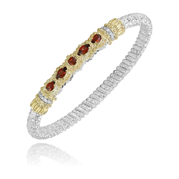 Sterling silver and 14 kt yellow gold 4 mm bracelet by Vahan with gemstones and diamonds