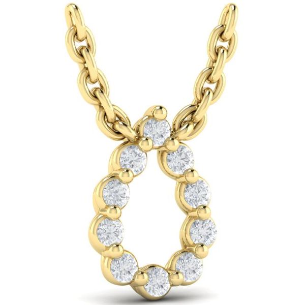 So in LOVE with this necklace. This 14 kt yellow gold necklace features a pear-shaped pendant with .18 total diamond weight. 