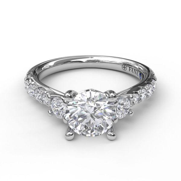 White Gold Three Stone With Pave Engagement Ring