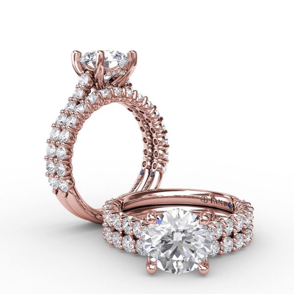 Rose Gold Hidden Halo Engagement Ring with Matching Band Available
