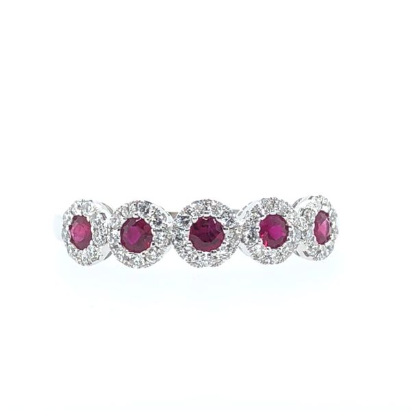 14 kt White Gold Ruby and Diamond Band 