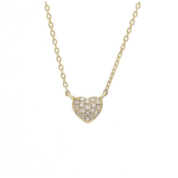 14 kt Yellow Gold 18 inch Heart Necklace Featuring 0.06 total diamond set in Pave' style weight. For further product informat