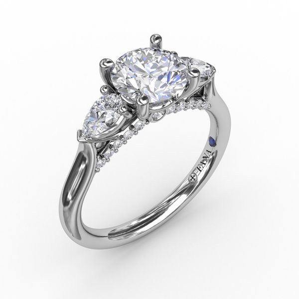 14K White Gold Three Stone Engagement Ring 