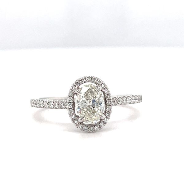 14 kt White Gold Oval Diamond with Diamond Halo Engagement Ring 