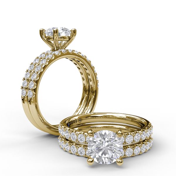 Yellow Gold Classic Style Pave' Engagement Ring  with Matching Wedding Band Available