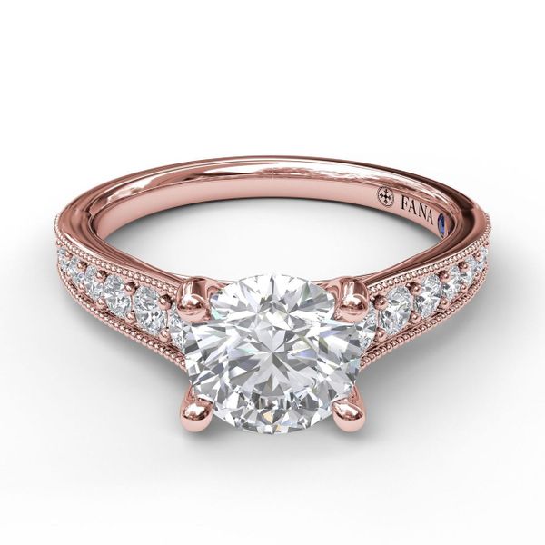  Rose  Gold  Classic Diamond Engagement Ring with Detailed Milgrain Band
