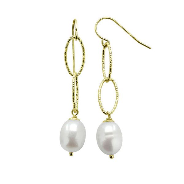 Sterling silver/gold plated 8.5-9 mm freshwater pearl drop earrings on paperclip chain. For further descriptions of this prod