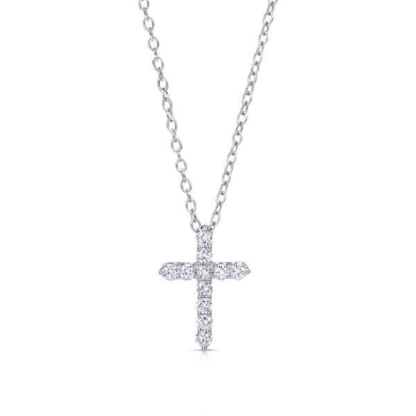 14 kt White Gold Diamond Cross Necklace Parris Jewelers Hattiesburg, MS