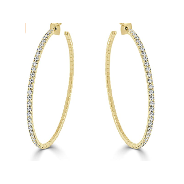 50  mm White Rhodium Plated Yellow Hoop Earrings w Crystals