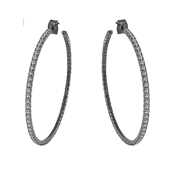 Black  Crystal Hoop Earrings 